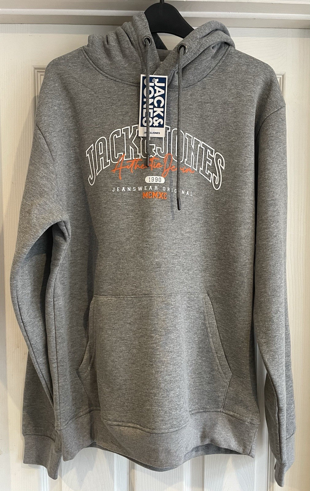 Jack & Jones Mens Grey Hooded Sweatshirt Hoodie Pullover Top Size L0