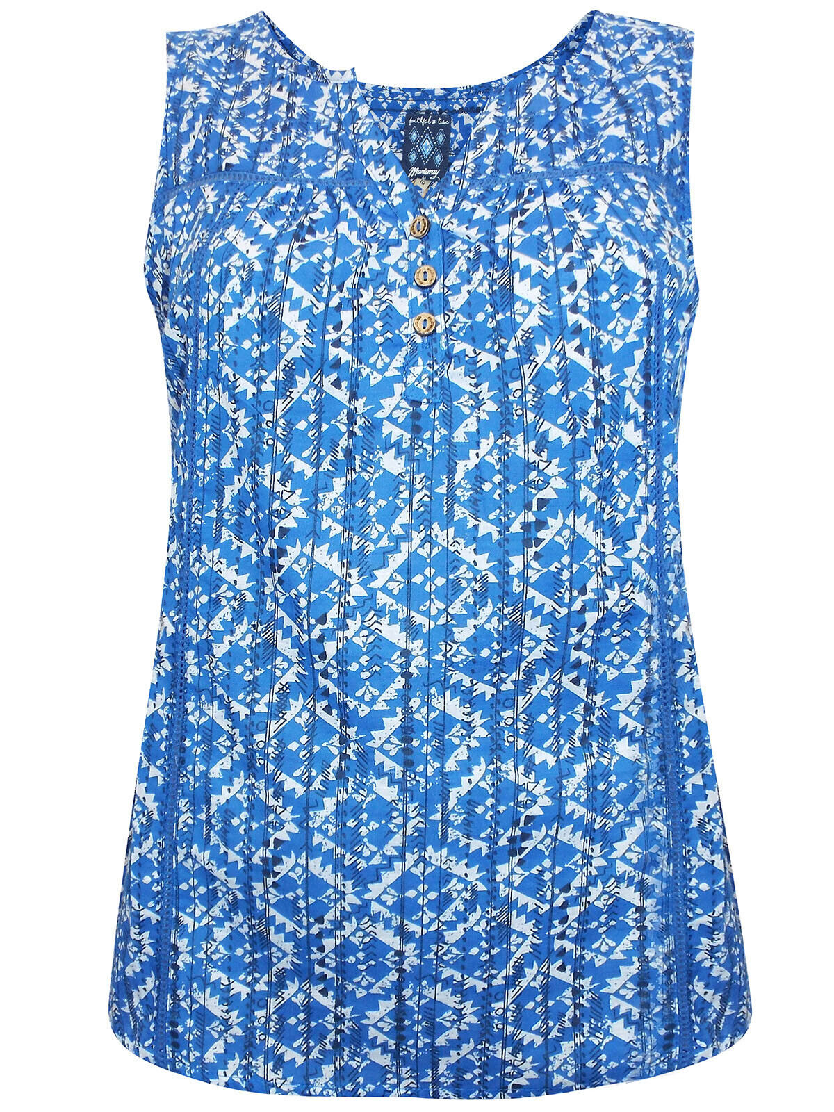 EX Mantaray Debenhams Blue Tile Print Cotton Top in Sizes 8, 12, 14 RRP £25