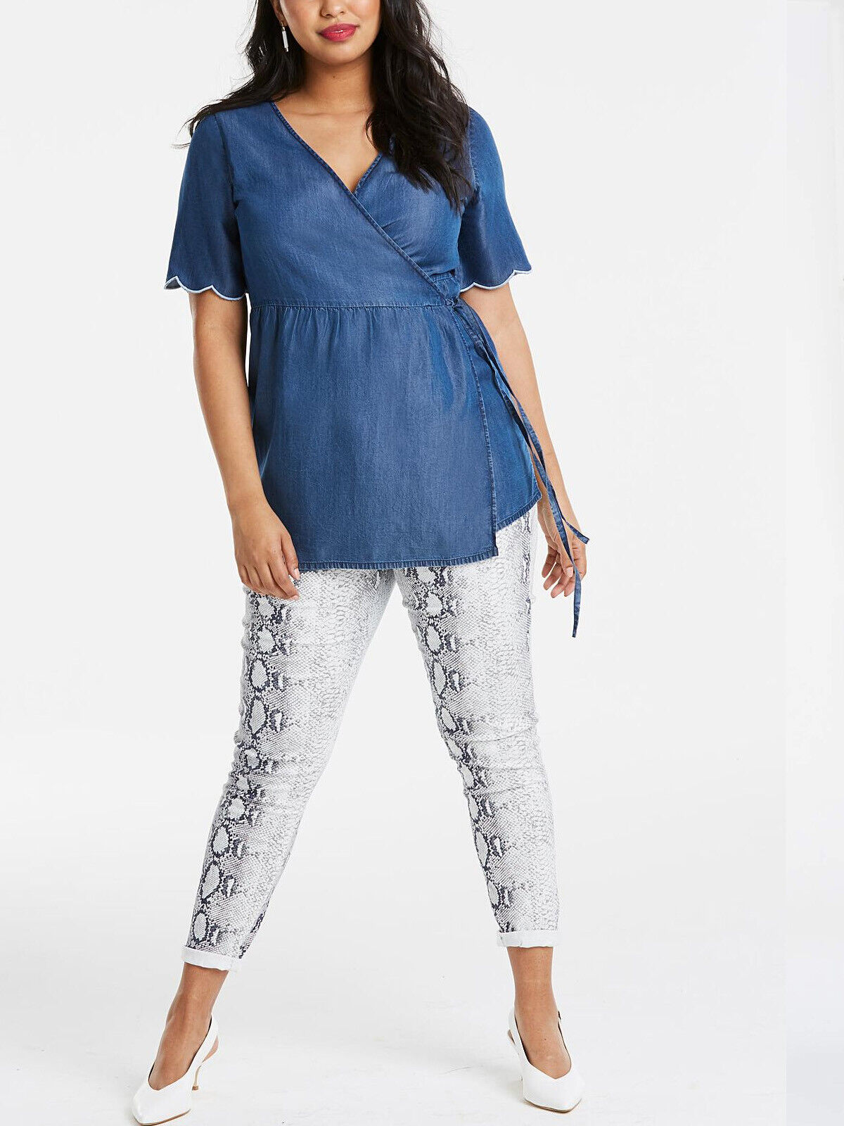 EX Simply Be Light-Indigo Wrap Front Soft Tencel Denim Top Sizes 24 or 28 RRP£32