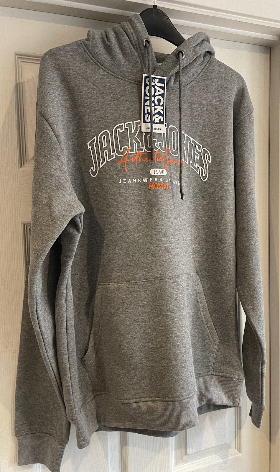 Jack & Jones Mens Grey Hooded Sweatshirt Hoodie Pullover Top Size L1