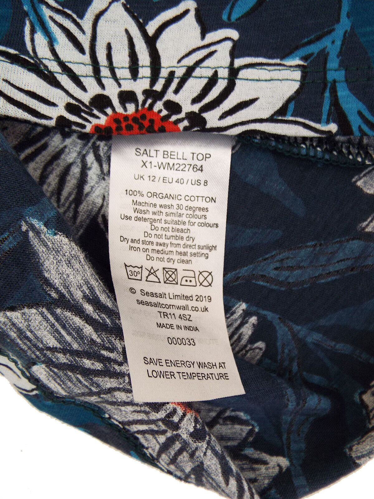 EX SEASALT Blue Daisy Stem Swell Organic Cotton A-Line Salt Bell Top Sizes 10 12