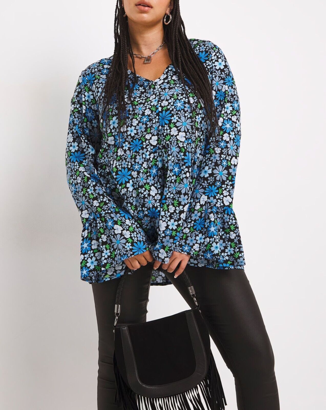 Simply Be Blue Floral Button Through V-Neck Smock Blouse 20 24 26 28 30 RRP £30