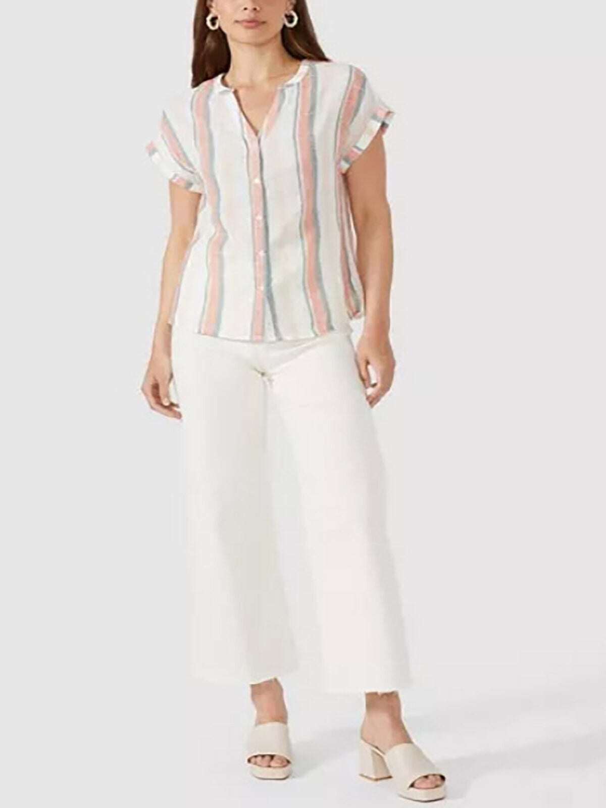 Debenhams Maine New England Rose Cotton Striped Button Through Top 16 18 20
