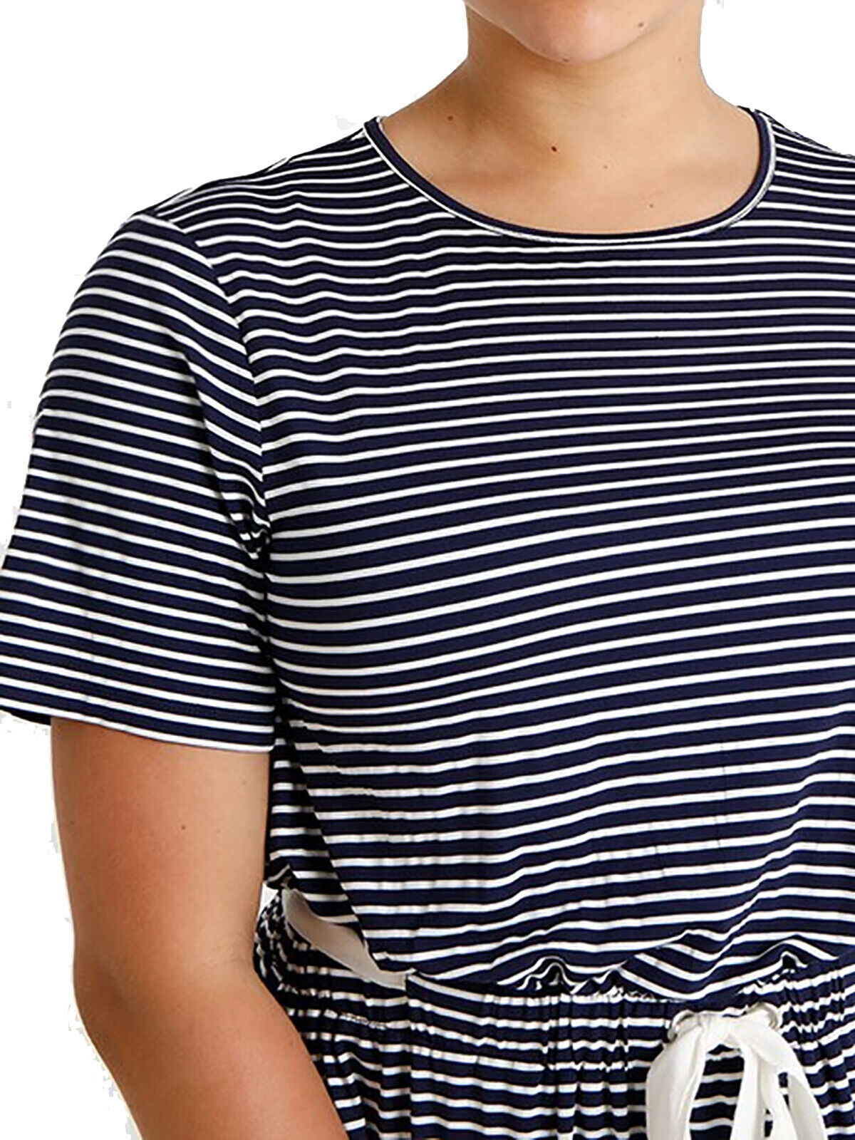 Second Script Curve Navy Striped Tie Waist Dress in Sizes 16, 18, 20, 22