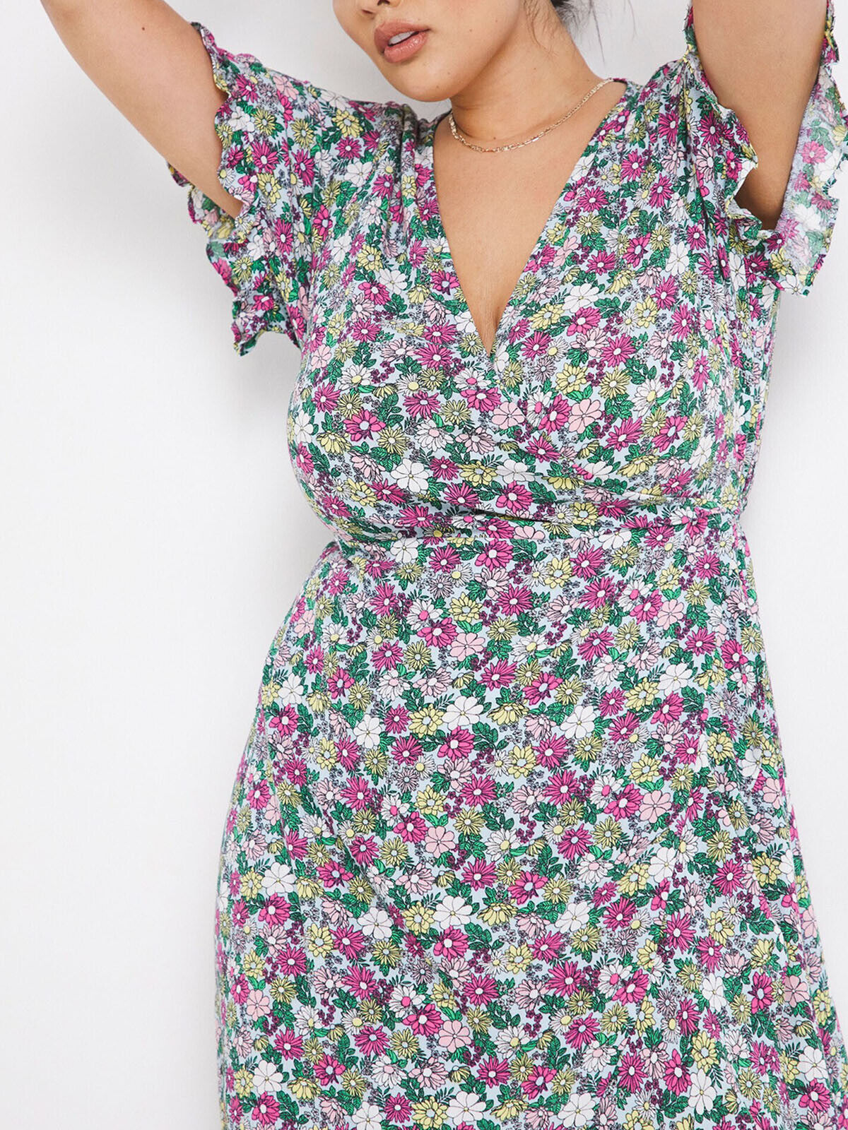 Simply Be Multi Printed Crinkle Wrap Midi Dress in Sizes 16, 18, 20, 22, 24, 28