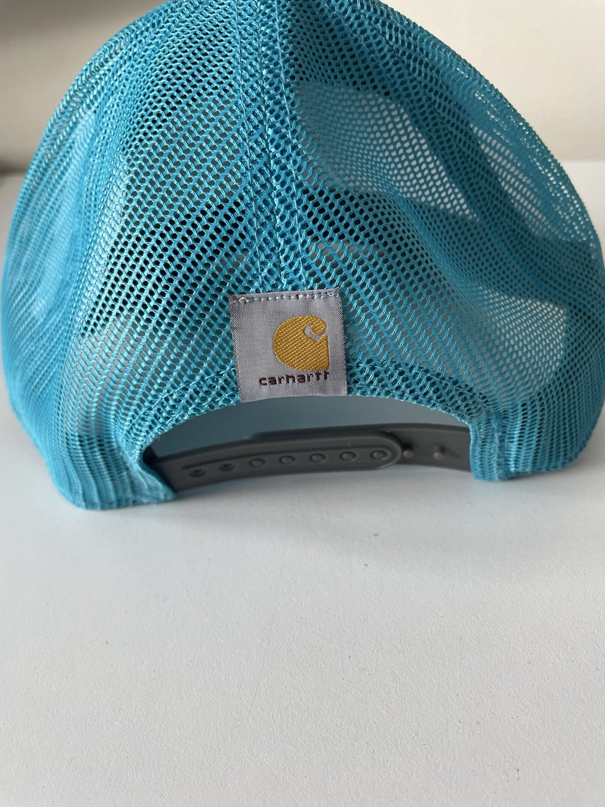 Carhartt Grey/Blue Force Cap Canvas Mesh Back Graphic Logo Workwear Cap1