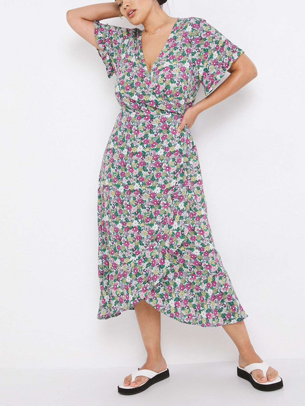 Simply Be Multi Printed Crinkle Wrap Midi Dress in Sizes 16, 18, 20, 22, 24, 28