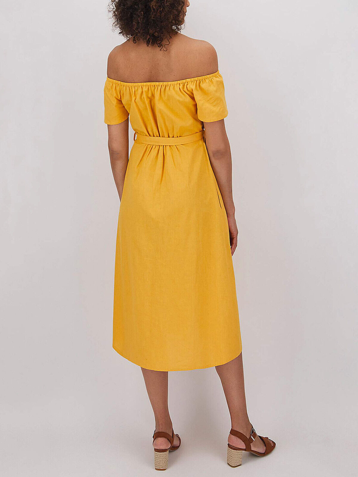 Capsule Ochre Linen/Cotton Bardot Belted Midi Dress 14 20 22 26 30 RRP £35