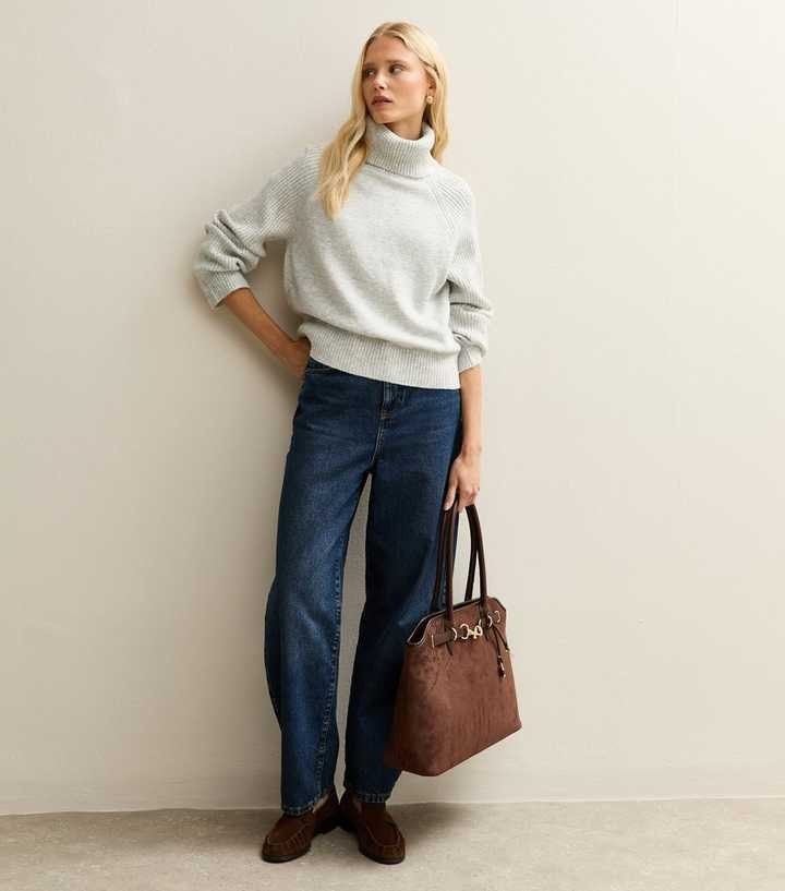 New Look Light Grey Rib Roll Neck Jumper Size Small RRP £29.992