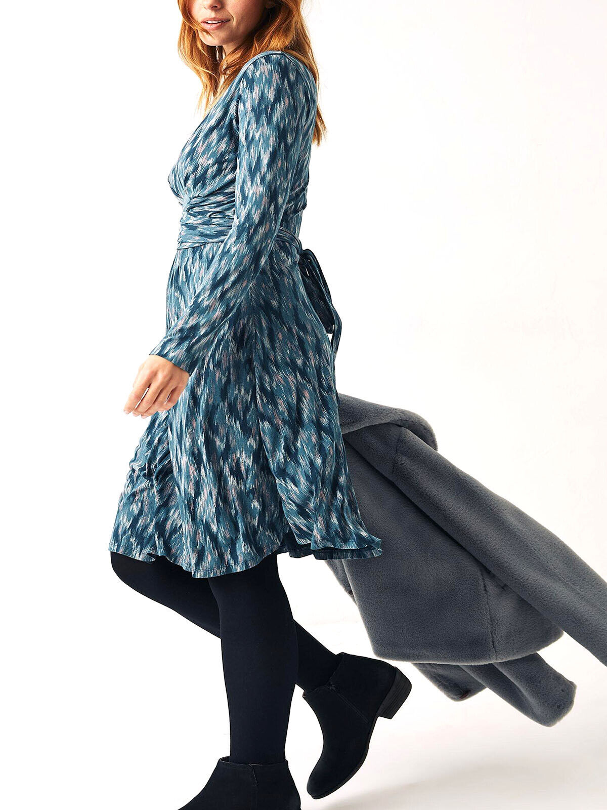 EX Fat Face Teal Delphine Ikat Jersey Dress Sizes 10R, 10L, 14L, 16R, 16L RRP£50