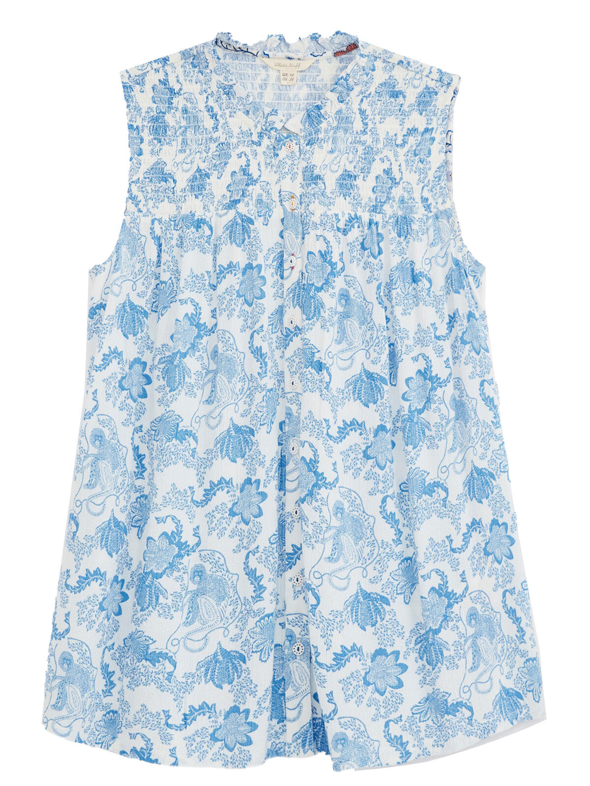 EX WHITE STUFF Bright Blue Sleeveless Frill Neck Deeba Shirt in Size 10 RRP £393