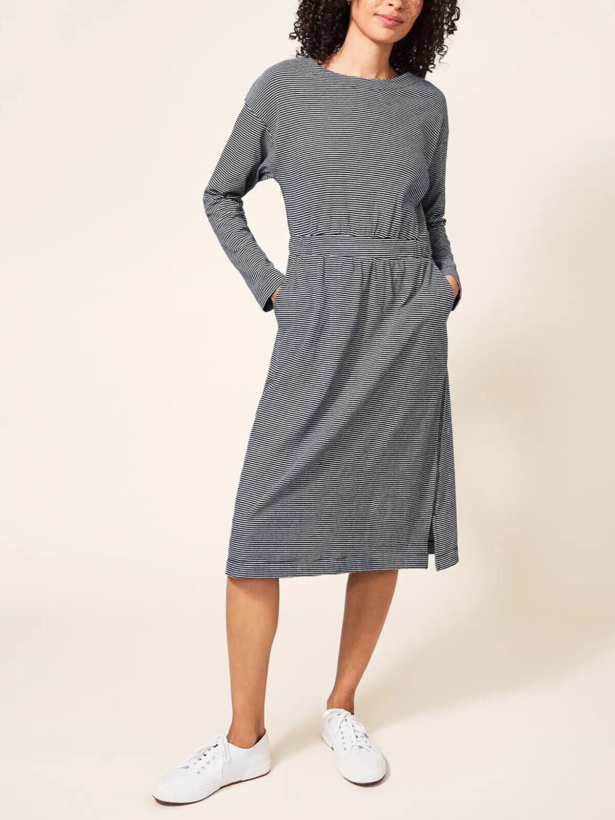 EX White Stuff Evie Midi Relaxed Fit Striped Jersey Dress Sizes 8-20 SECONDS