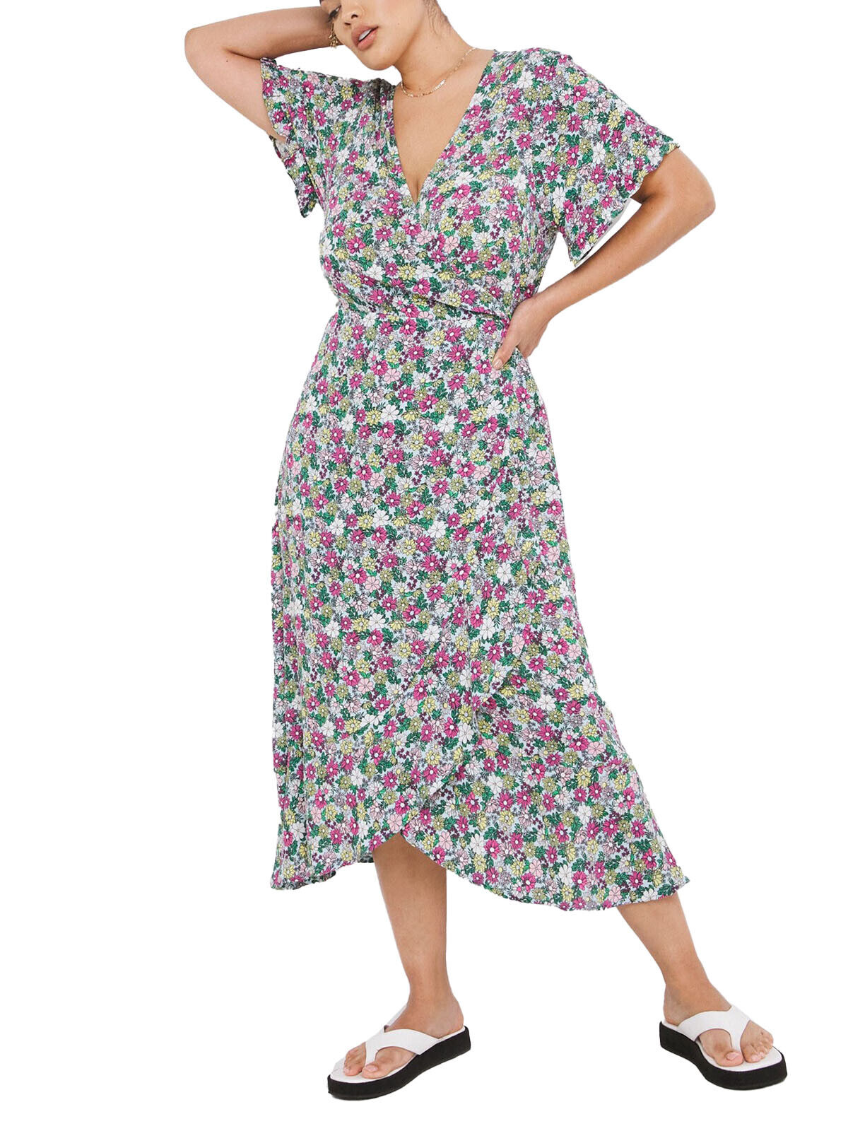 Simply Be Multi Printed Crinkle Wrap Midi Dress in Sizes 16, 18, 20, 22, 24, 28