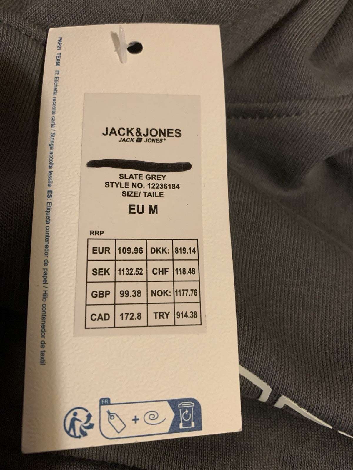 Jack & Jones Mens Slate Grey Hooded Sweatshirt Hoodie Pullover Top Size M4