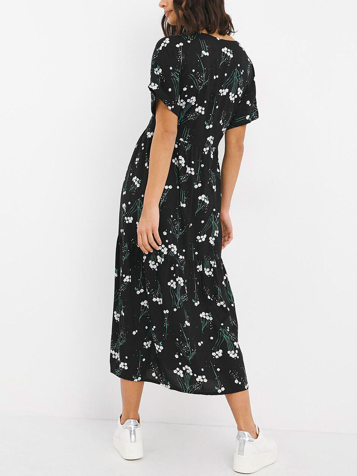 JD Williams Black Floral Print Button Through Smock Maxi Dress Sizes 14-28