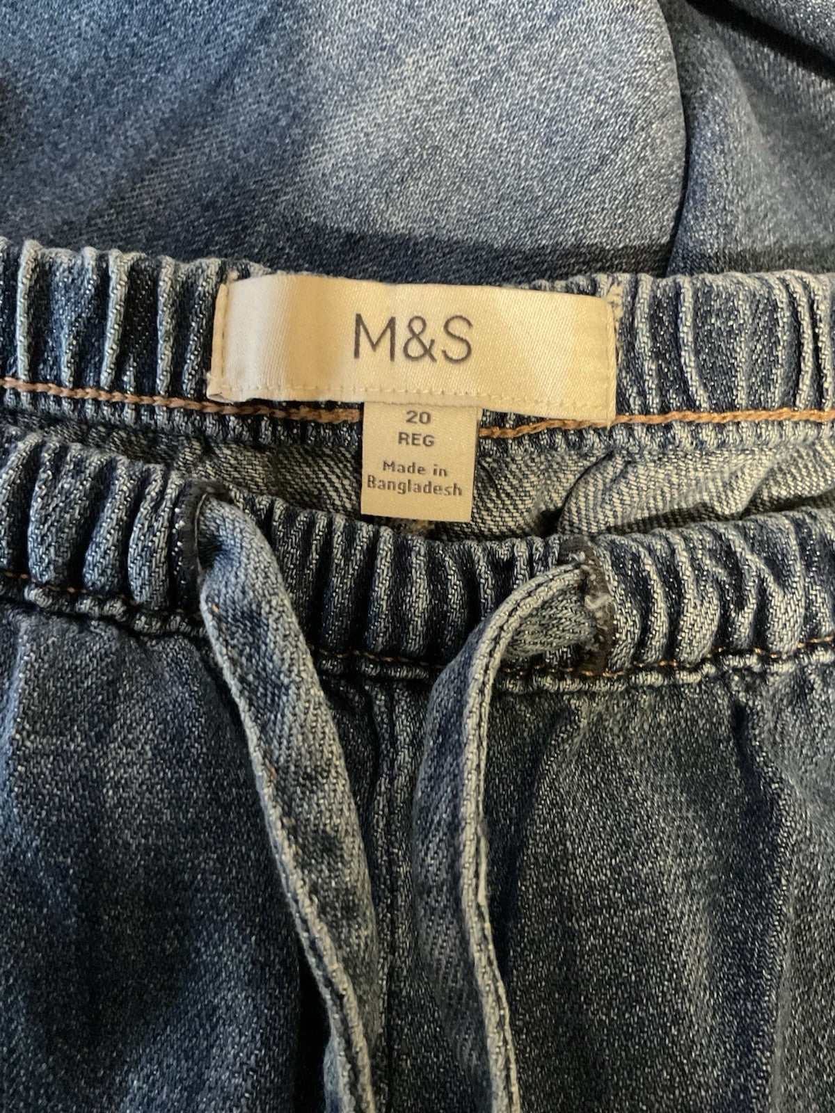 EX M*S Blue Soft Denim Wide Leg Elasticated Drawsting Jeans Size 20R2