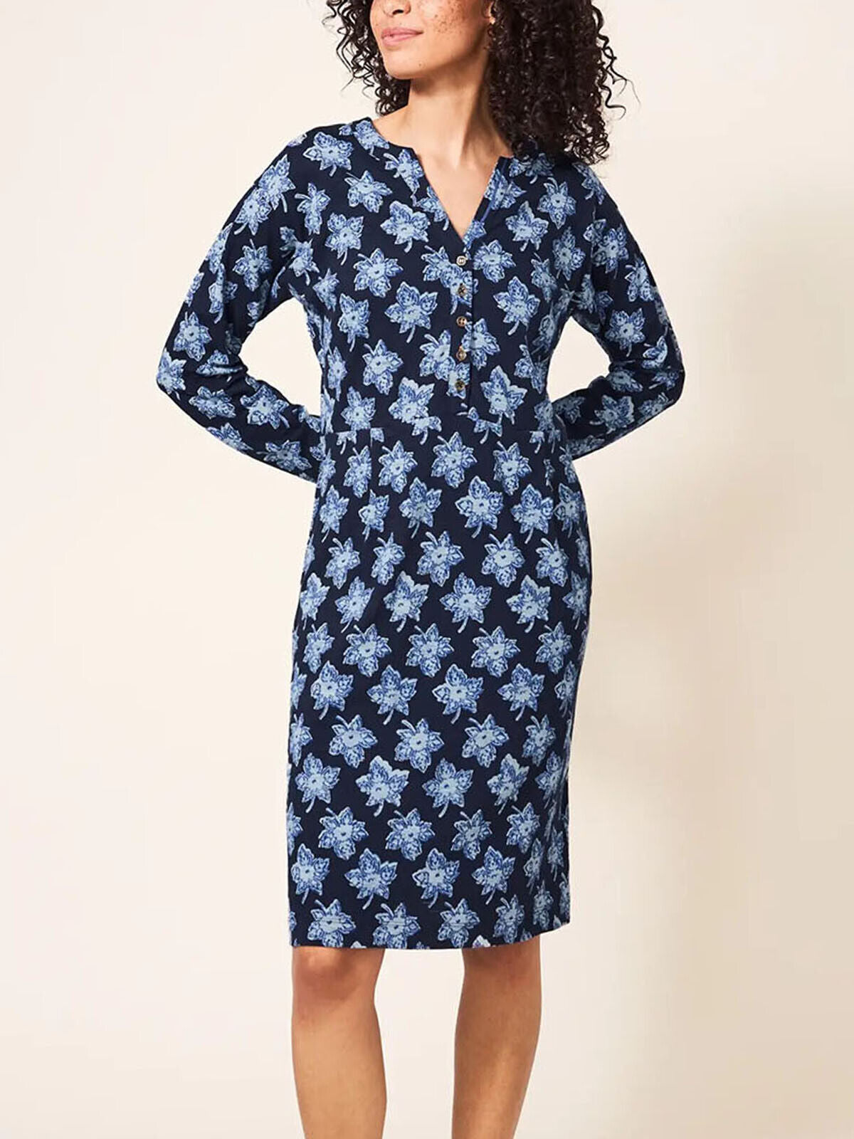 EX White Stuff Tammy Casual Long Sleeve Cotton Jersey Dress 12 14 16 18 20 22