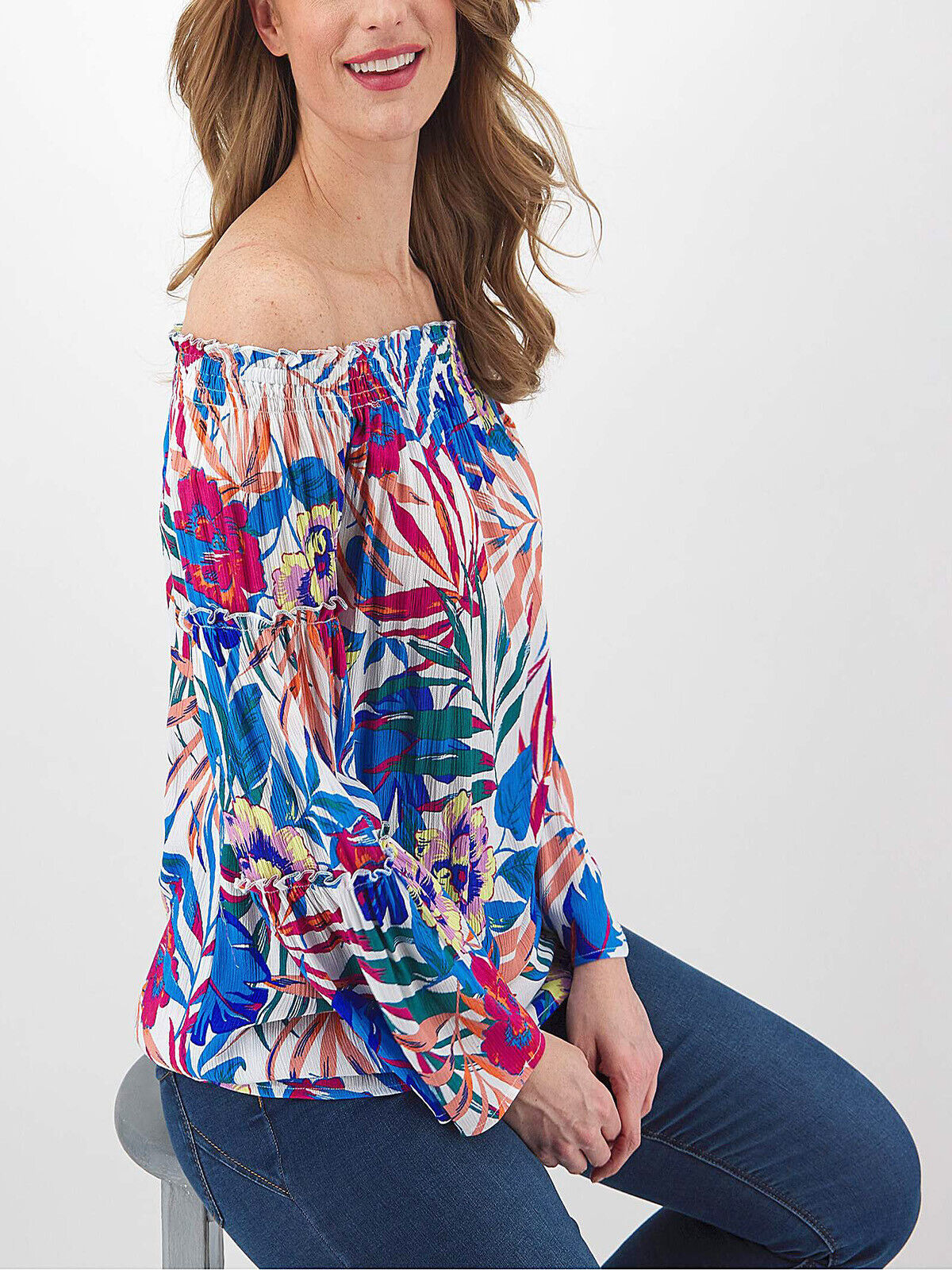 JD Williams Blue Crinkle Bardot Top in Sizes 28 or 30 RRP £28