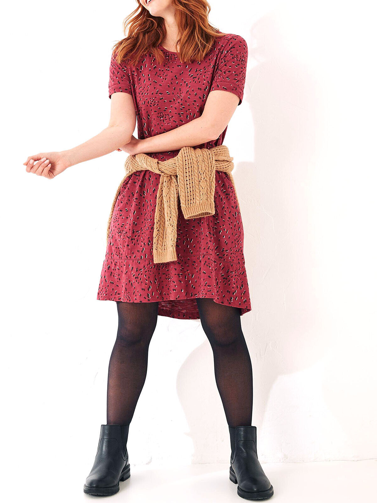 EX Fat Face Berry Simone Shadow Dot Jersey Dress Sizes 8 10 12 14 16 22 RRP £46