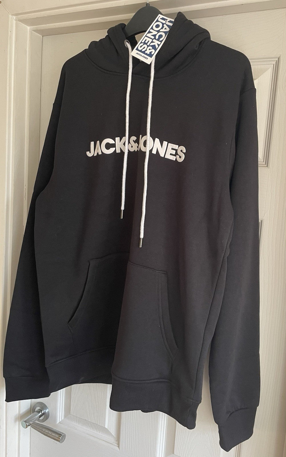 Jack & Jones Mens Black Hooded Sweatshirt Hoodie Pullover Top Size L2