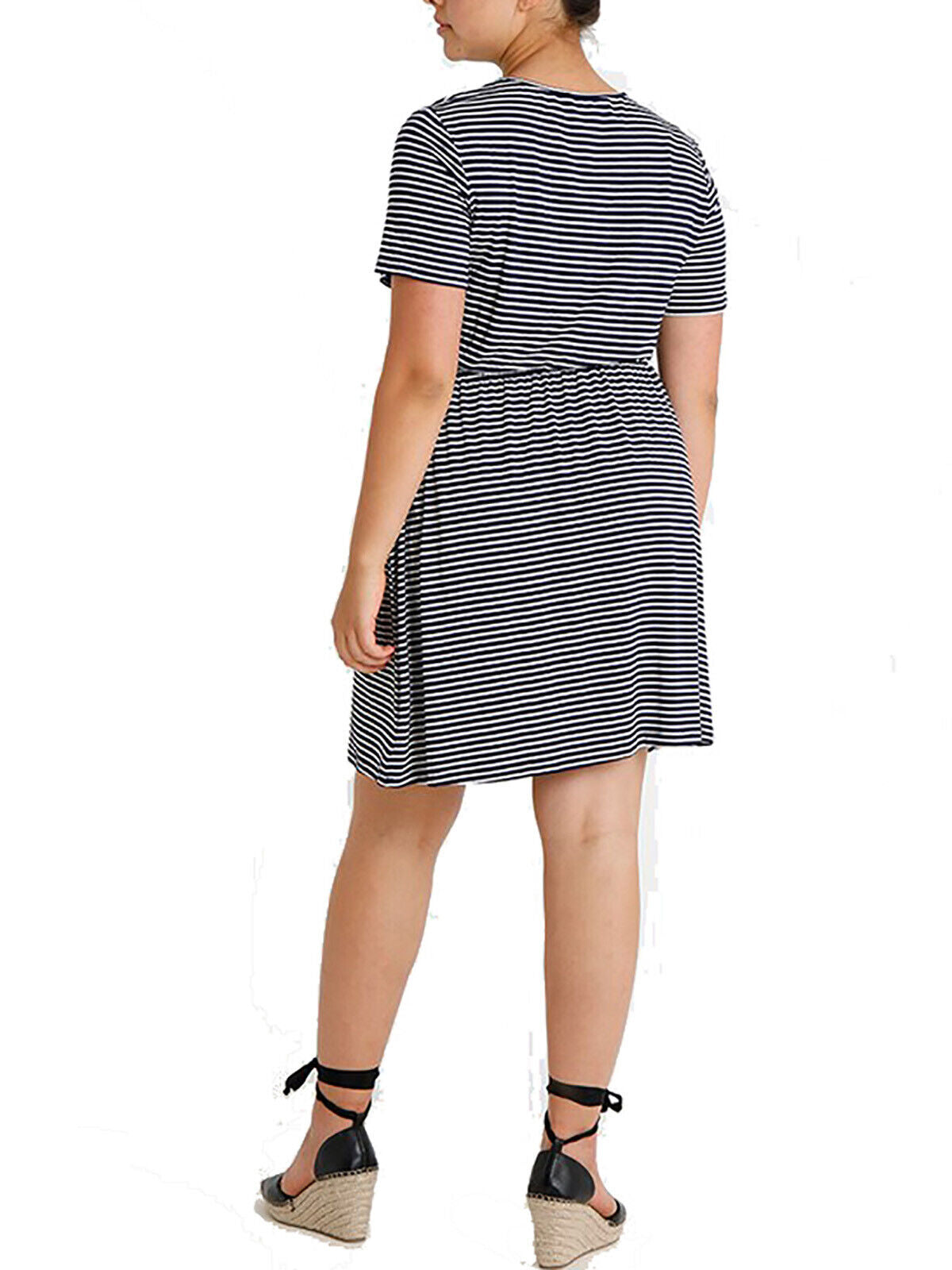 Second Script Curve Navy Striped Tie Waist Dress in Sizes 16, 18, 20, 22