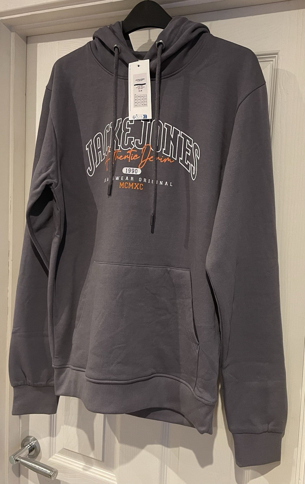 Jack & Jones Mens Slate Grey Hooded Sweatshirt Hoodie Pullover Top Size M2