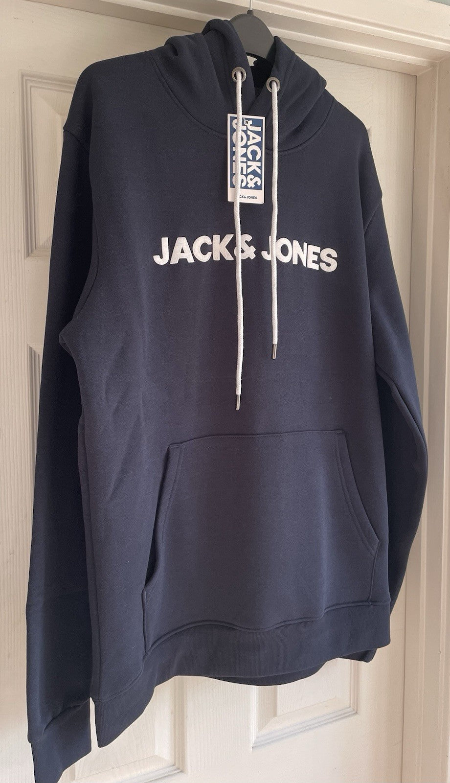 Jack & Jones Mens Navy Hooded Sweatshirt Hoodie Pullover Top Size XL1