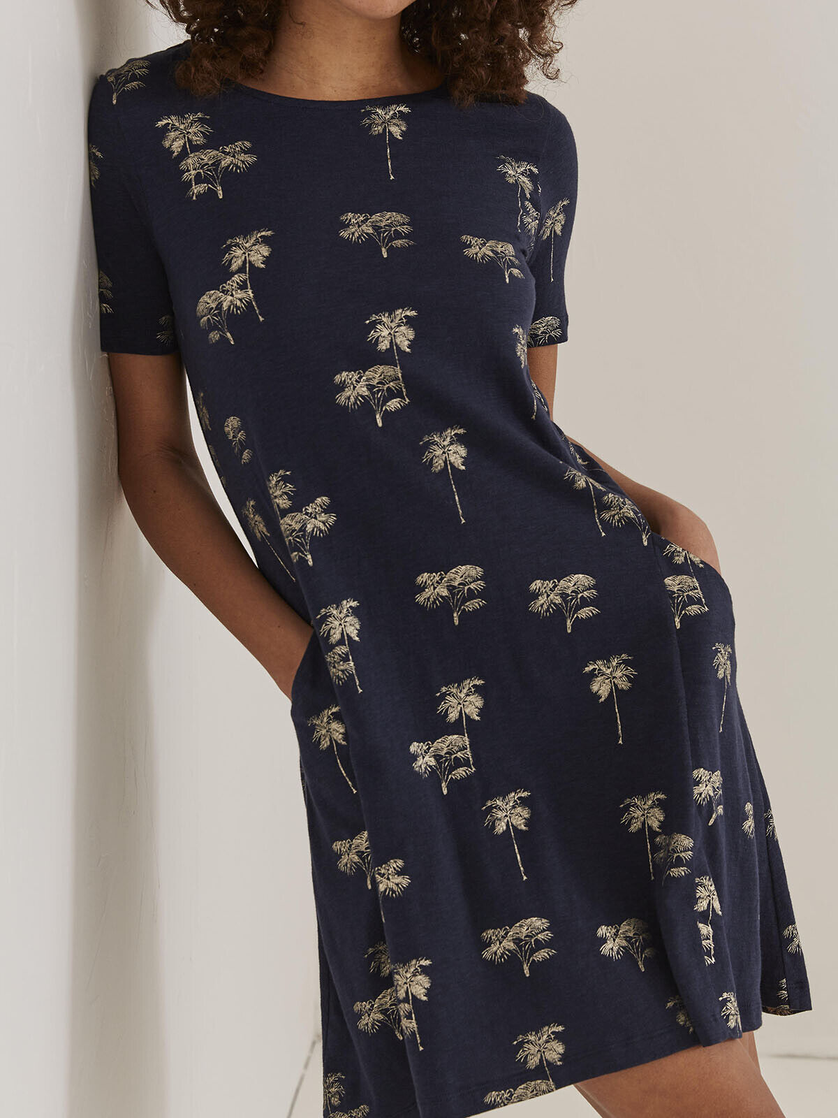 EX Fat Face Navy Simone Palm Jersey Dress Sizes 8 10 12 14 16 18 20 22 RRP £46