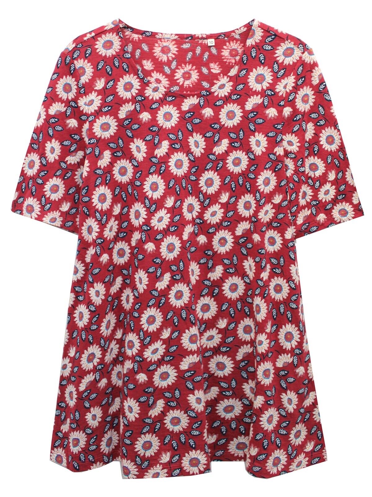 EX Seasalt Red Woodcut Sunflower Salt Bell A-line Jersey Top in Sizes 10-28