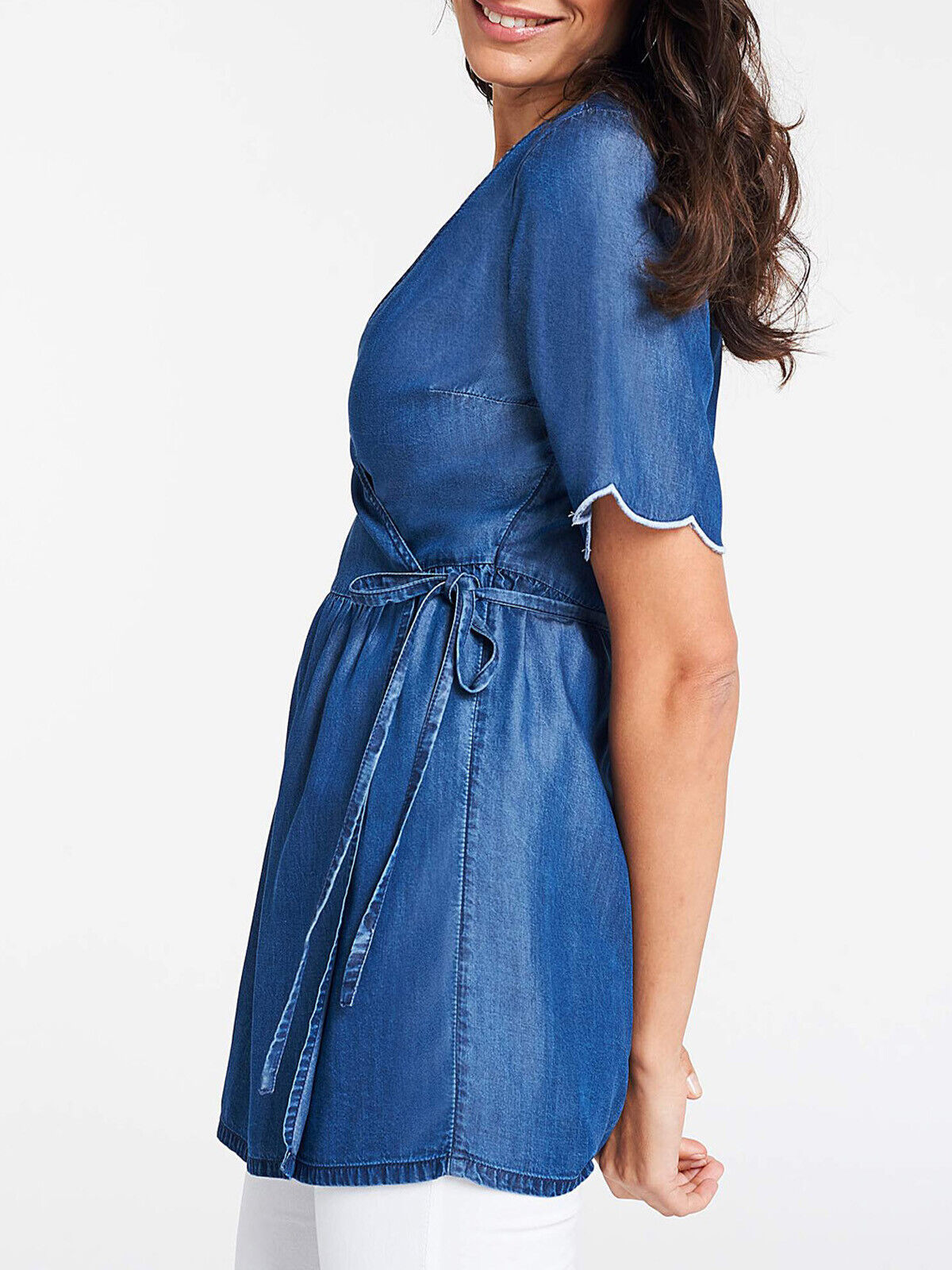 EX Simply Be Light-Indigo Wrap Front Soft Tencel Denim Top Sizes 24 or 28 RRP£32