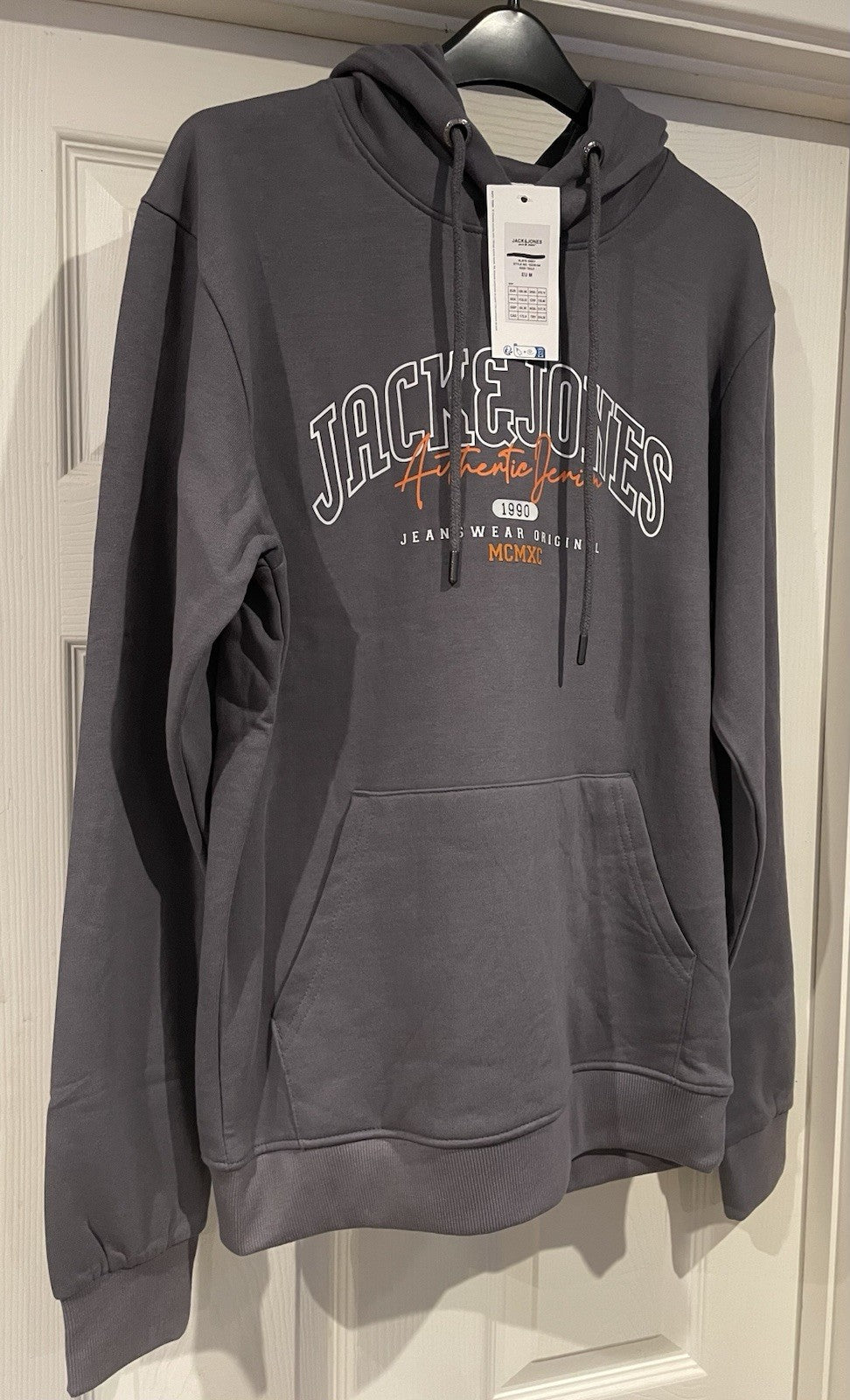 Jack & Jones Mens Slate Grey Hooded Sweatshirt Hoodie Pullover Top Size M1