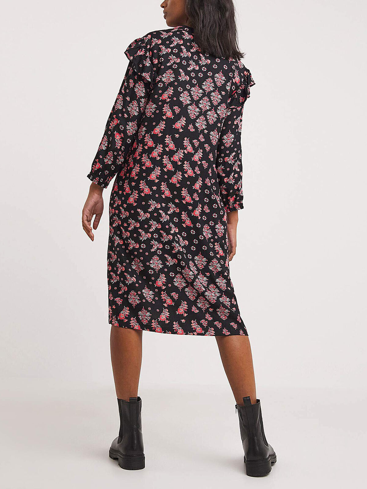 JD Williams Black Viscose Twill Frill Shoulder Shirt Dress 16 18 24 26 28 32
