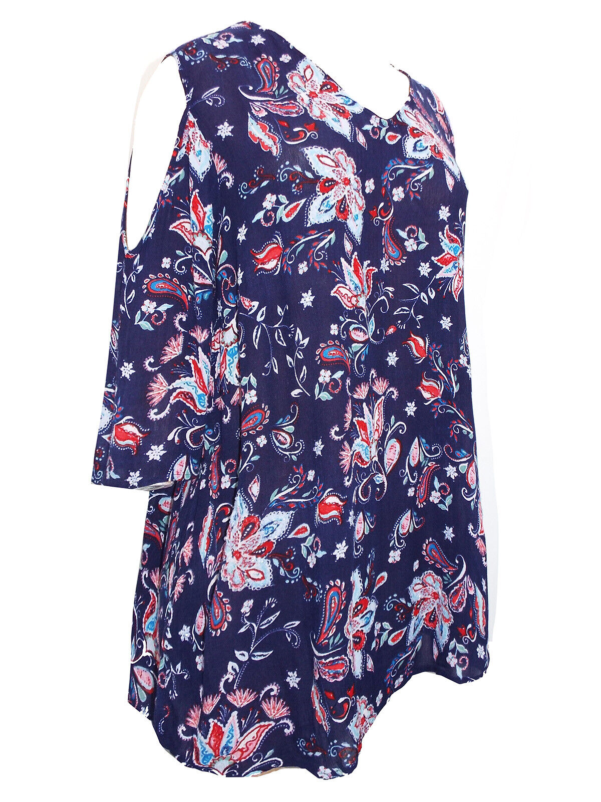 M&Co Navy Floral Print Cold Shoulder Top in Plus Sizes 20 or 24 RRP£26