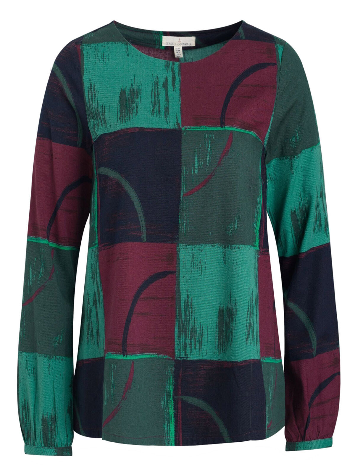 EX SEASALT Green Wallace Squares Studio Bell Boat Top Size 10, 12, 14, 18, 26/28