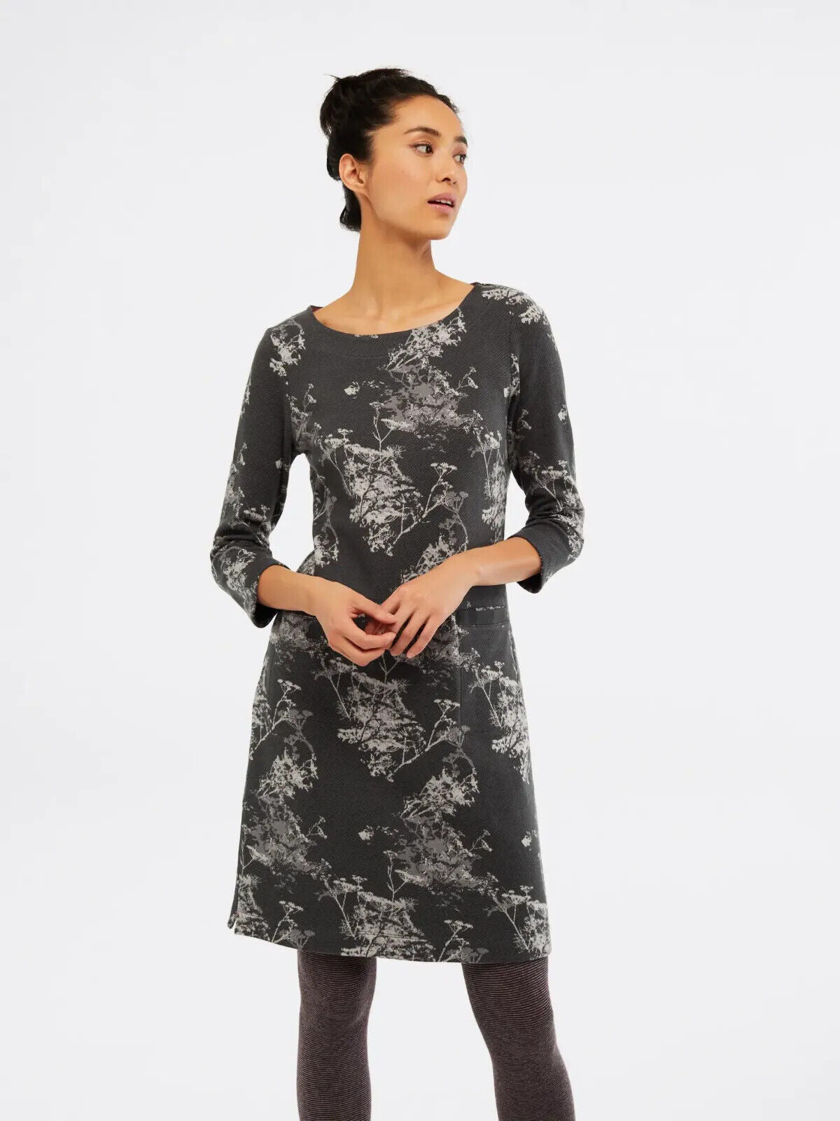 EX WHITE STUFF Dress Willow Jacquard Jersey Rock Grey Sizes 8 10 12 RRP £65