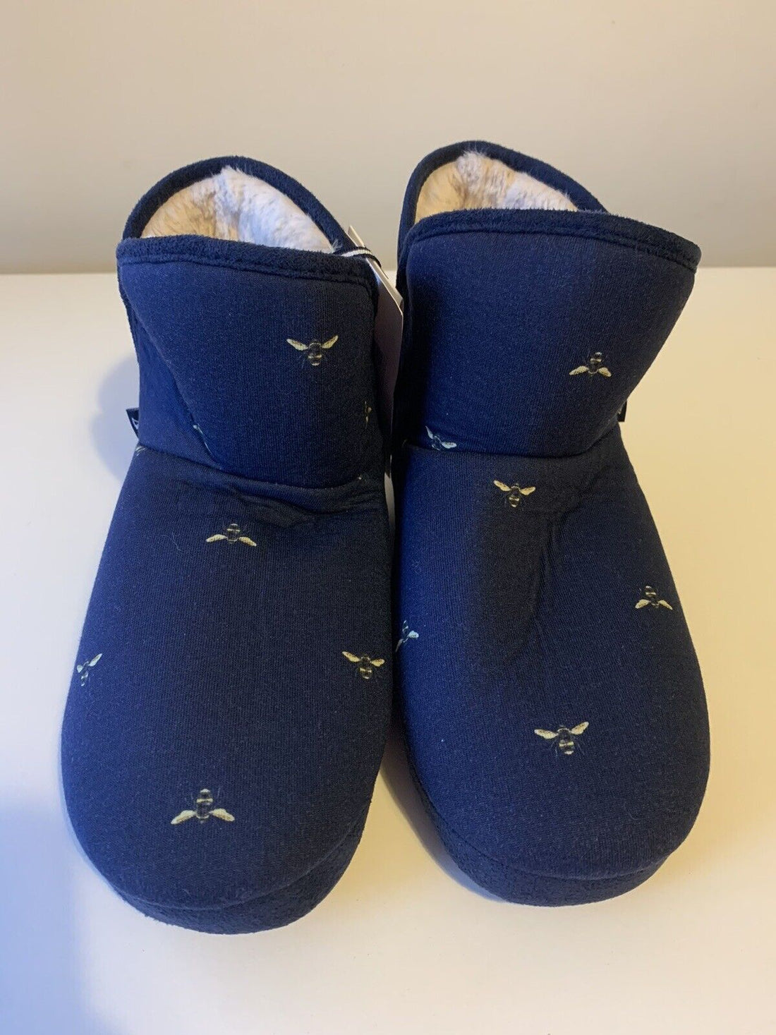 Joules Cabin Faux Fur Lined Slippers Navy Bees Sizes S, M, L RRP £39.95