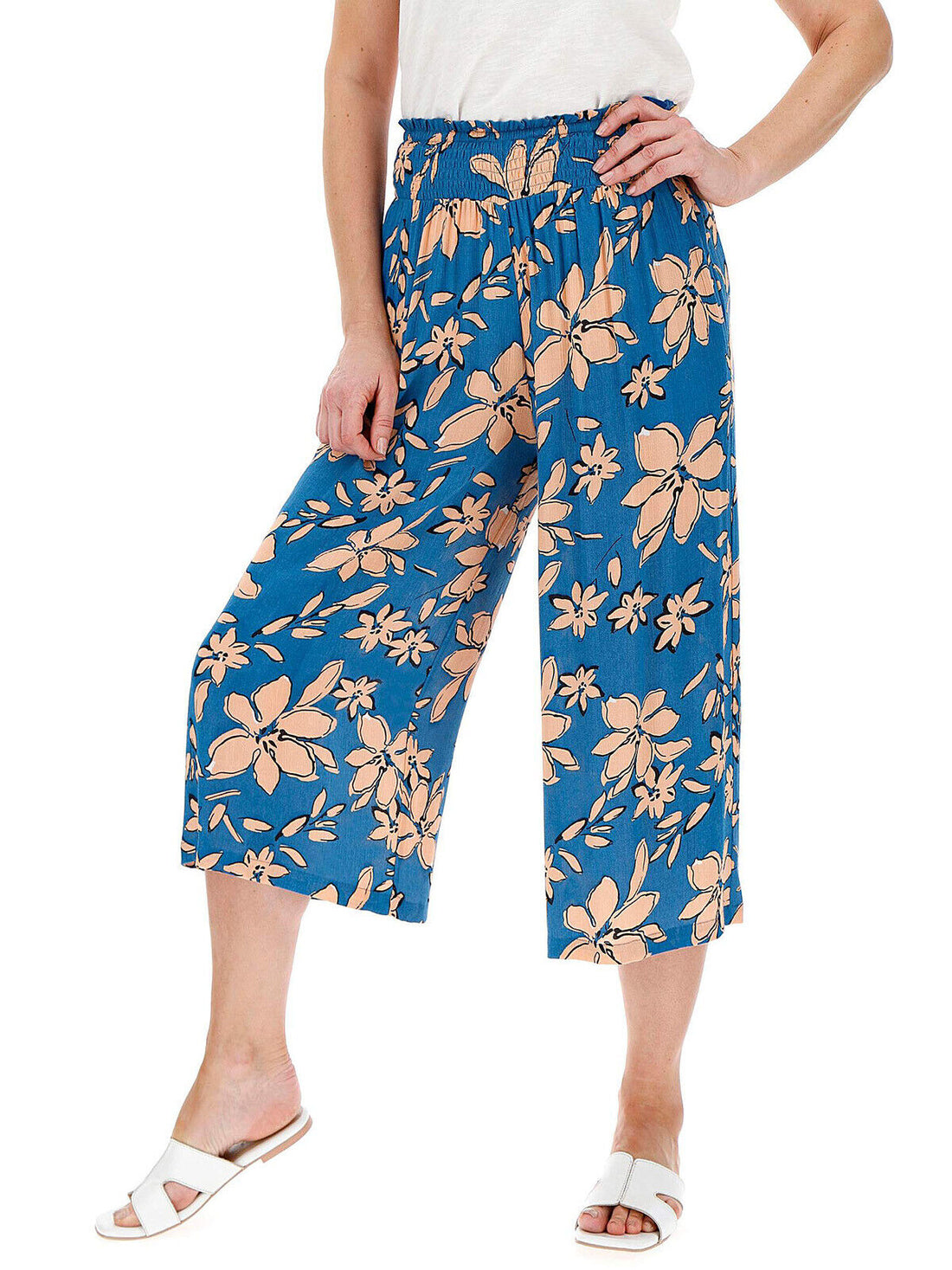 Capsule Blue Floral Print Shirred Waist Culottes in Sizes 14 or 18