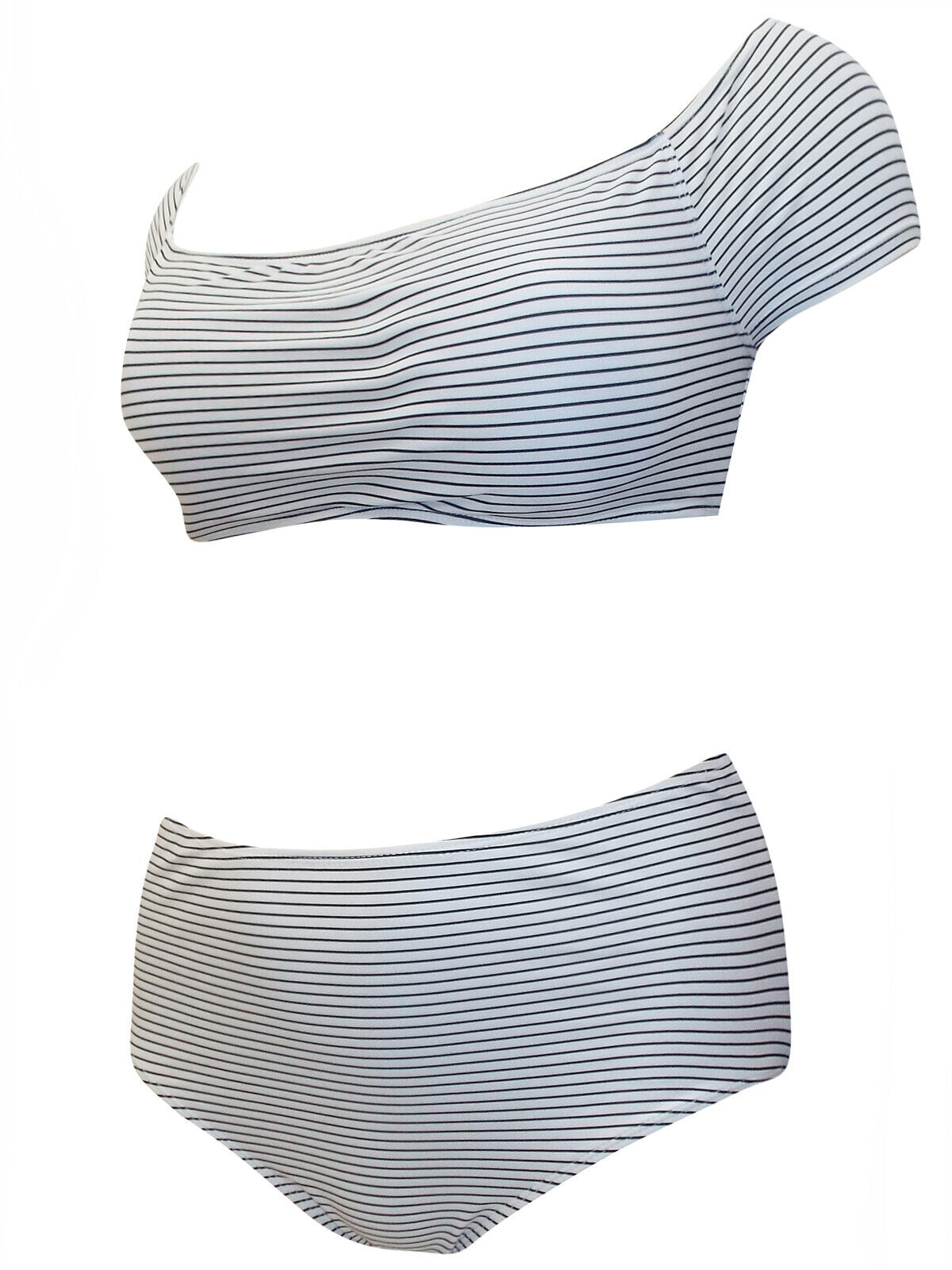 New Boohoo Black/White Striped Bardot High Waist Bikini Set Plus Sizes 16-24