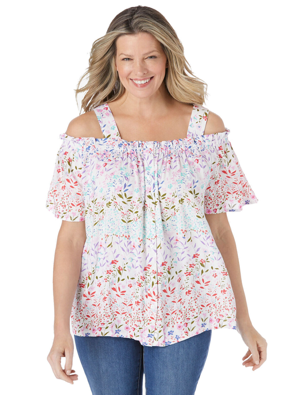 Woman Within Garden Cold Shoulder Blouse 16/18 20/22 24/26 28/30 32/34 40/42