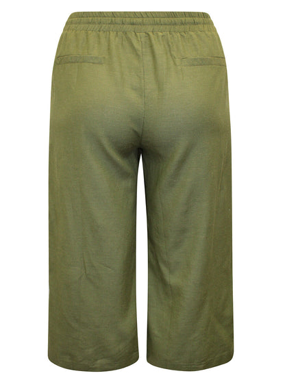 JD Williams Olive Linen Blend Cropped Trousers Sizes 16, 20, 22, 24, 26, 30, 32