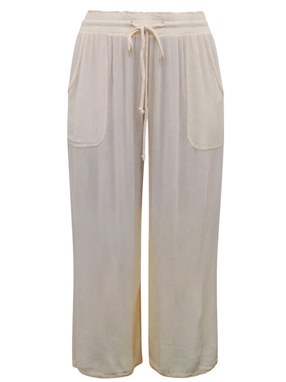 JD Williams Light Peach Crinkle Tie Waist Wide Leg Trousers Sizes 14, 18, 20, 22