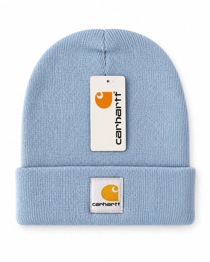 Carhartt Blue Beanie Hat Brown Acrylic Rib Knit Workwear Watch Cap Unisex0
