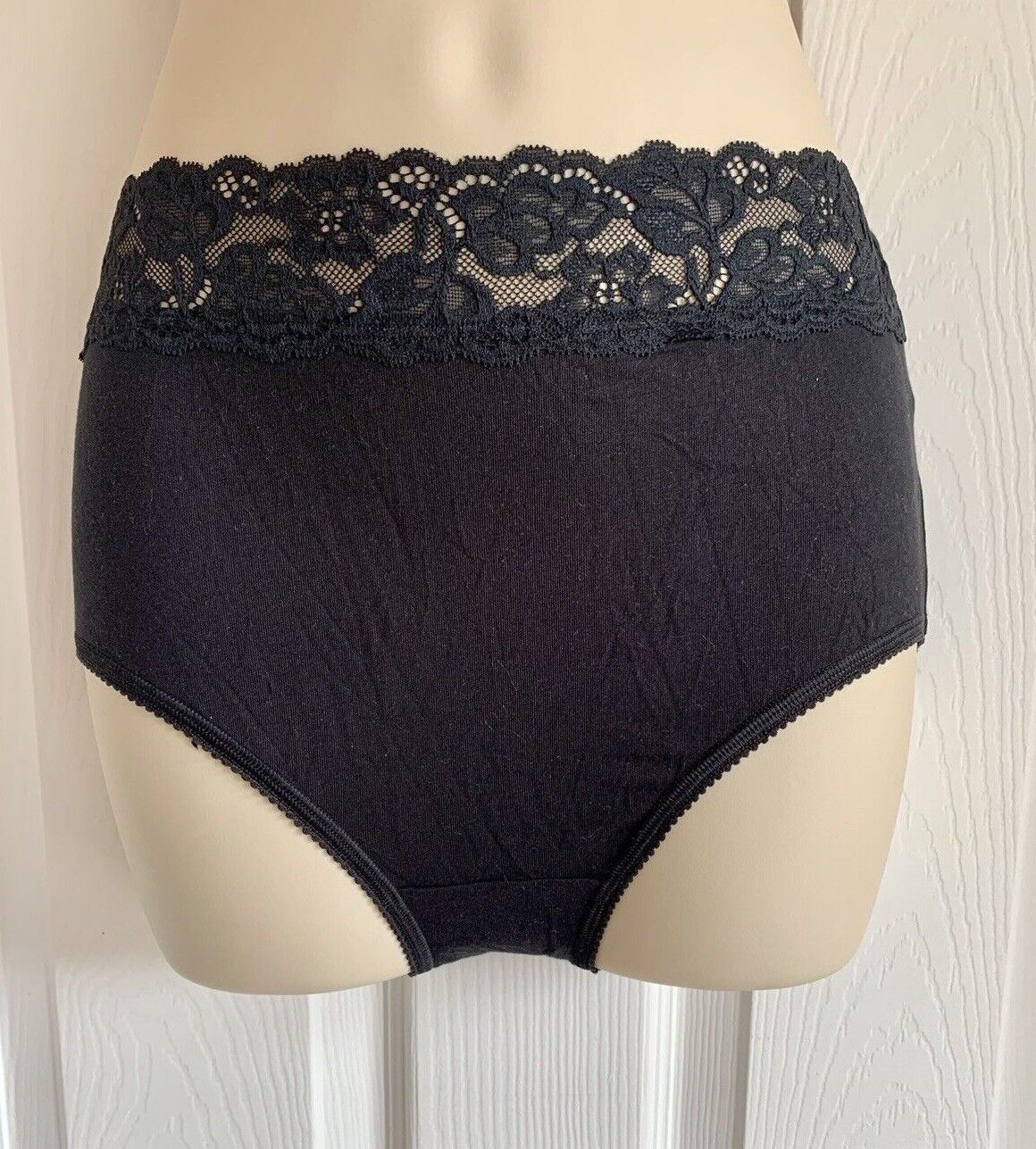EX M*S Black Lace Waist High Rise Full Briefs in Sizes 10, 16, 18, 20