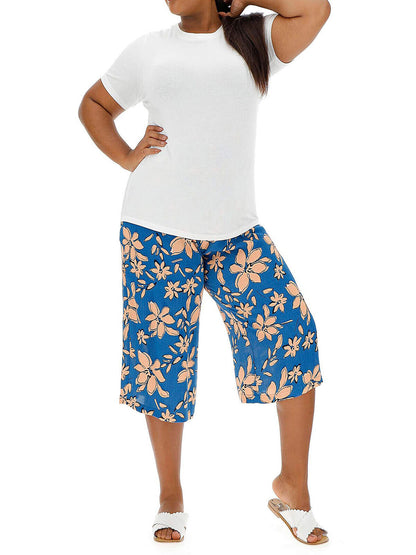 Capsule Blue Floral Print Shirred Waist Culottes in Sizes 14 or 18