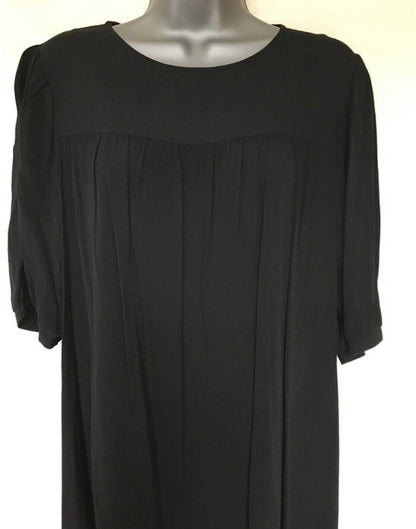 Black Puff Sleeve Gathered Yoke Crinkle Viscose Dress 12-18 Reg/Tall