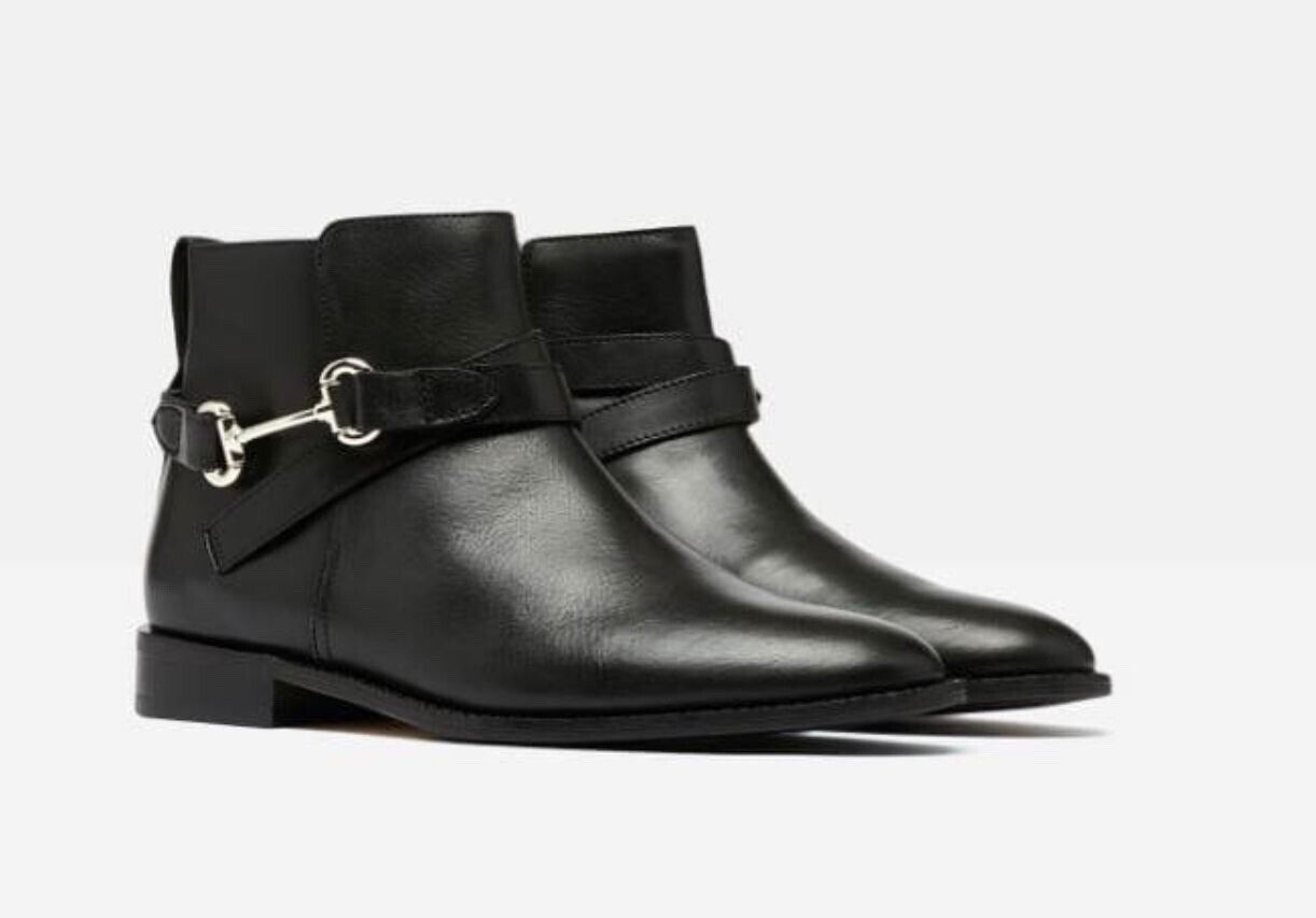 EX Joules Cottenham Short Premium Leather Strap Boot Black Sizes 5 or 6 RRP £109
