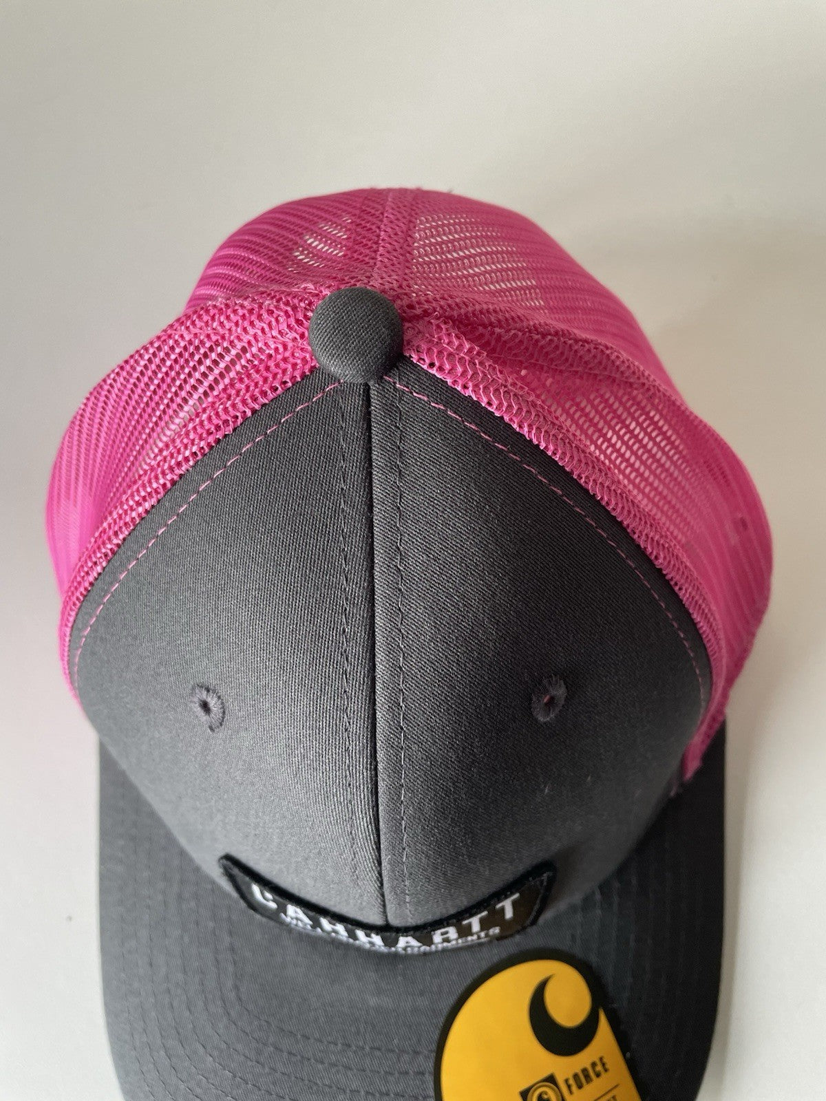 Carhartt Grey/Pink Force Cap Canvas Mesh Back Graphic Logo Workwear Cap1