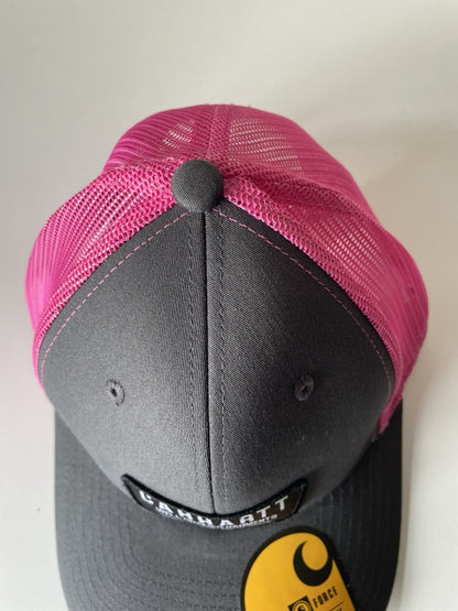 Carhartt Grey/Pink Force Cap Canvas Mesh Back Graphic Logo Workwear Cap1