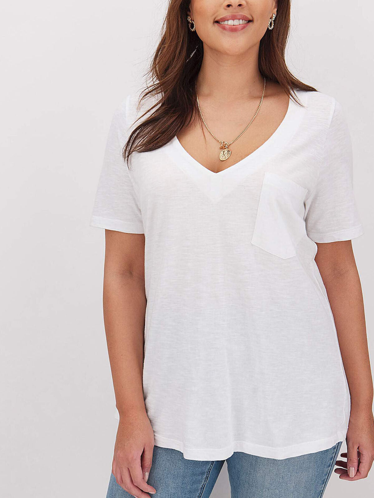 Simply Be White Short Sleeve Slub Jersey Pocket T-Shirt Sizes 16, 18, 24, 26, 30