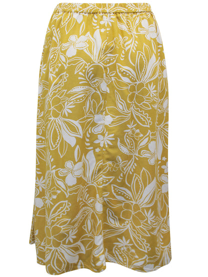 JD Williams Yellow Floral Print Linen Blend Midi Skirt 20 22 24 26 28 32 RRP £36